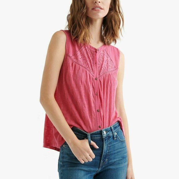 Lucky Brand | Tops | Lucky Brand Cotton Textured Eyelet Blouse Pink M |  Poshmark